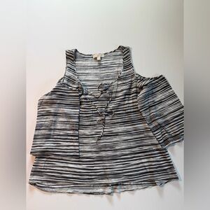 MICHAEL Michael Kors Black & White Striped Cold-Shoulder Lace-Up Tank